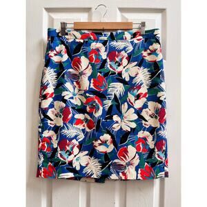 J Crew Cotton Floral Tropical Print Basket Weave Pencil Skirt Size 12